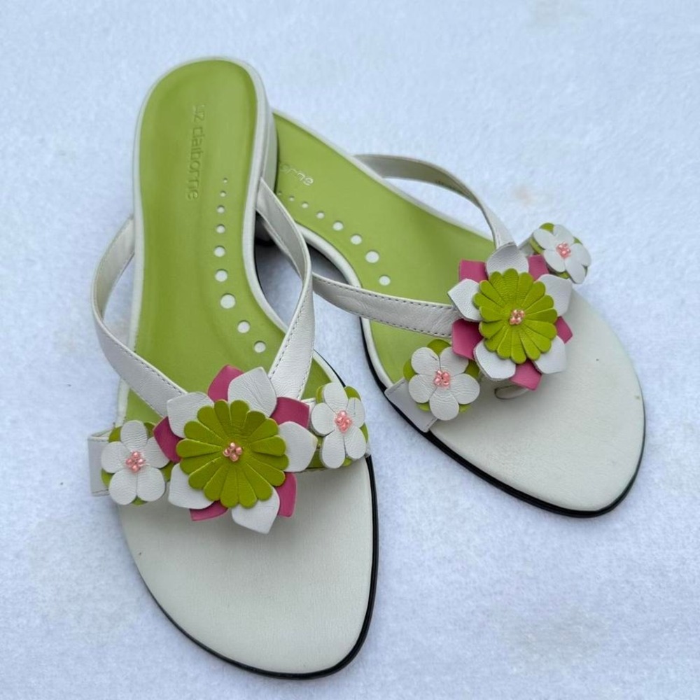 liz clairborn pink and green beach summery sandal flipflops